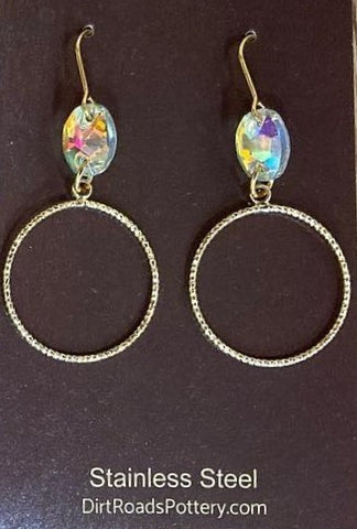 Wire Round Earring Gold & AB Crystal - FE-9