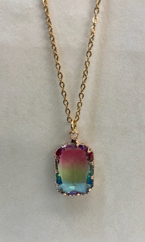 Multi Color Pendant - Gold Stainless Steel Chain