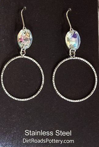 Wire Round Earring Silver & AB Crystal - FE-15