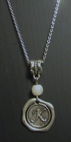 Initial Necklace - Pearl  20 Inch Stainless Steel Chain